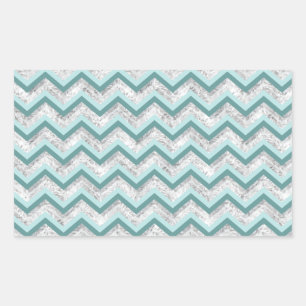 Teal and Crystal Zigzag Mönster Rektangulärt Klistermärke