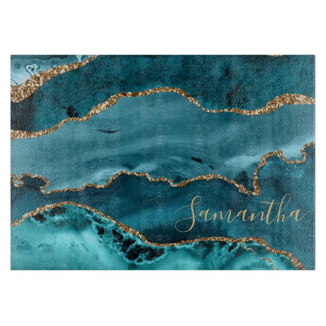 Teal and Faux Guld Glitter Marble Agate (Framsidan)
