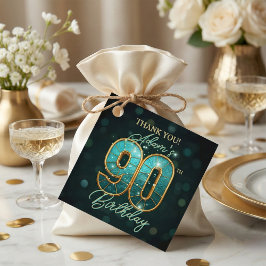 Teal and Gold Agate 90th Birthday Thank You Gåvor Etiketter