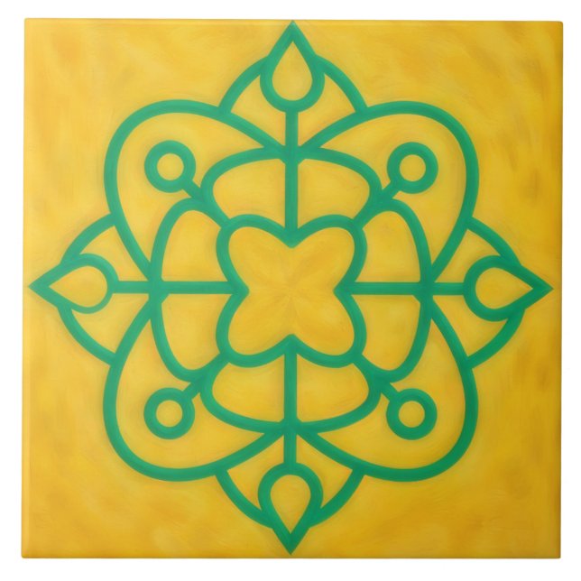 Teal and Gold Celtic Style Decorative Tile Kakelplatta (Framsidan)