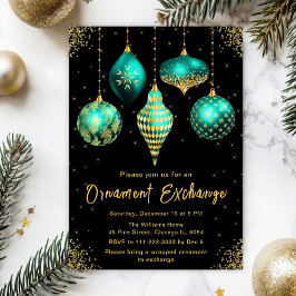 Teal and Gold Ornament Exchange Party Inbjudningar