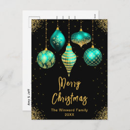 Teal and Gold Ornaments Merry Christmas Helg Vykort