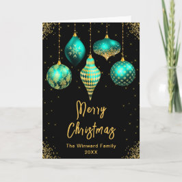 Teal and Gold Ornaments Merry Christmas Helgkort