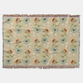 Teal and Gold Sunflower Throw Blanket Filt