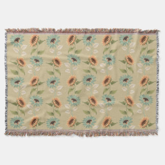 Teal and Gold Sunflower Throw Blanket Filt