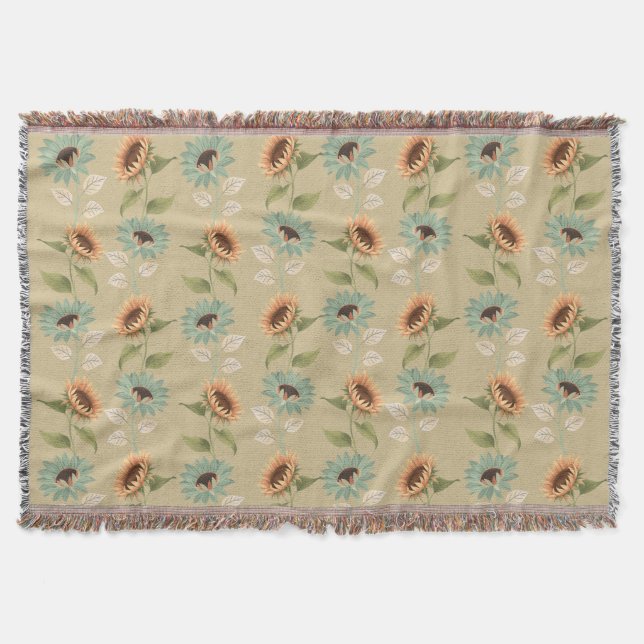 Teal and Gold Sunflower Throw Blanket Filt (Framsidan)