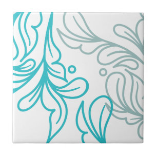 Teal and Grått Boho Löv Design Kakelplatta