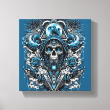 Teal and Grått Skull Canvas Art