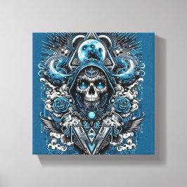 Teal and Grått Skull Canvas Art