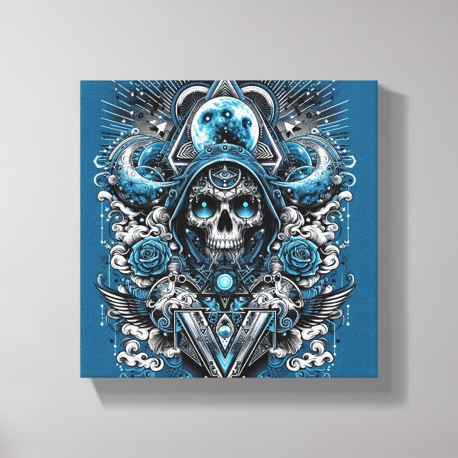 Teal and Grått Skull Canvas Art (Framsida)
