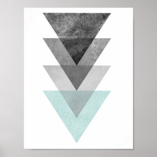 Teal and Gray Triangle Geometric Print Poster