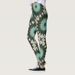 Teal and Grönt Geometric Mandala Mönster Leggings