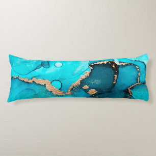 Teal and Guld Abstrakt Organic Swirls Bläck Art Kroppskudde
