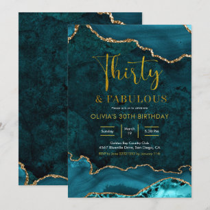 Teal and guld Agate 30:e och Fabulous-inbjudan Inbjudningar