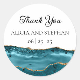 Teal and Guld Agate Wedding Stickers Runt Klistermärke