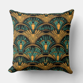 Teal and Guld Art Deco Kudde
