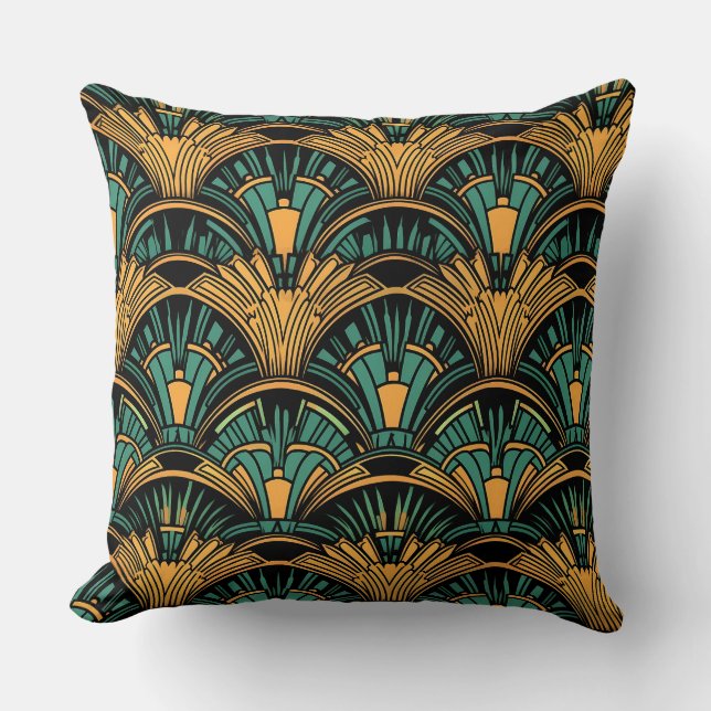 Teal and Guld Art Deco Kudde (Framsida)