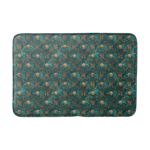 Teal and Guld Blommigt Bath Mat Badrumsmatta