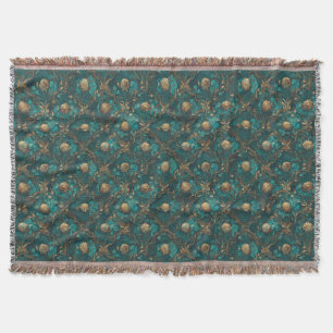 Teal and Guld Blommigt Throw Blanket Filt