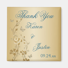 Teal and Guld Flowers and Butterflies Magnet