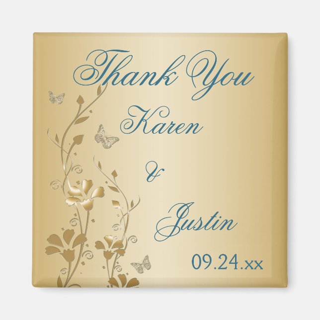 Teal and Guld Flowers and Butterflies Magnet (Framsidan)