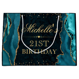 Teal and Guld Glitter Marble Agate Birthday