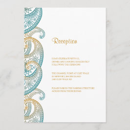 Teal and Guld Indian Paisley Wedding Reception Inbjudningar