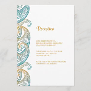 Teal and Guld Indian Paisley Wedding Reception Inbjudningar