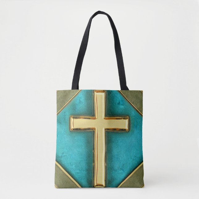 Teal and Guld Kor Tote Bag Tygkasse (Framsida)