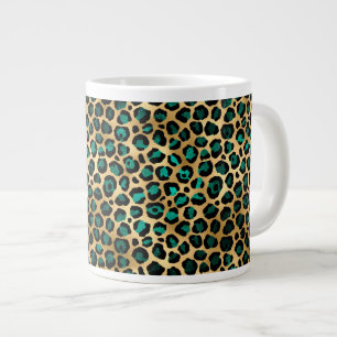 Teal and Guld Leopard Series Design 14 Jumbo Mugg