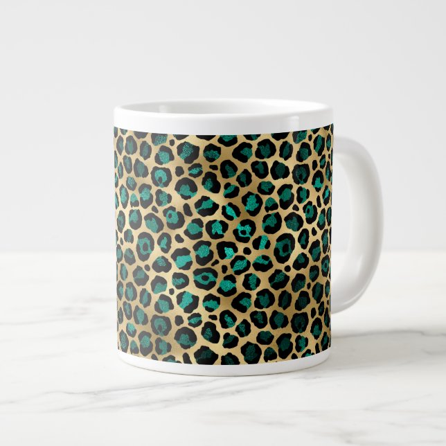 Teal and Guld Leopard Series Design 14 Jumbo Mugg (Framsida höger)