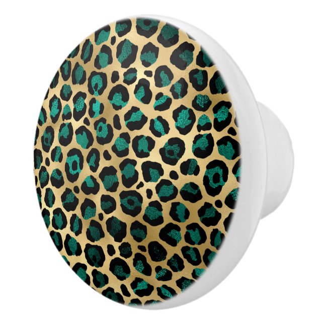 Teal and Guld Leopard Series Design 14 Knopp (Höger)