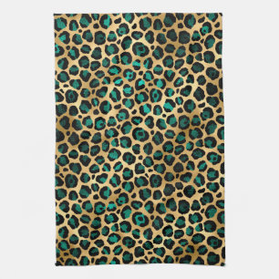 Teal and Guld Leopard Series Design 14 Kökshandduk