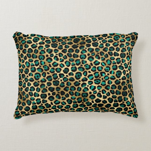 Teal and Guld Leopard Series Design 14 Prydnadskudde (Framsidan)
