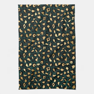 Teal and Guld Leopard Series Design 1 Kökshandduk