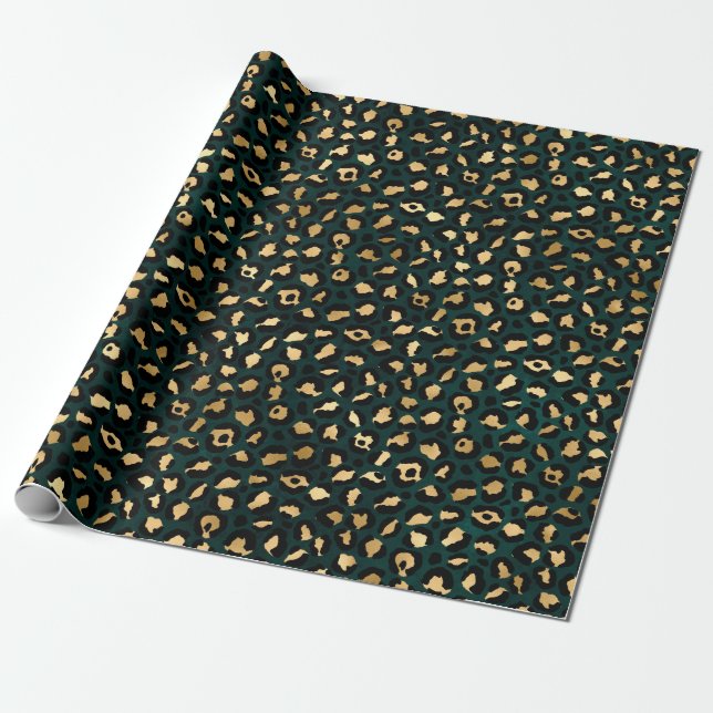 Teal and Guld Leopard Series Design 1 Presentpapper (Utrullad)