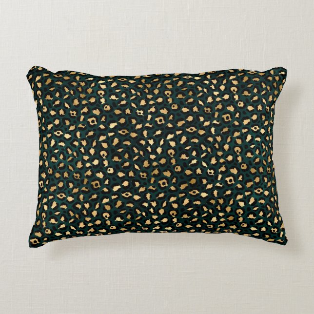 Teal and Guld Leopard Series Design 1 Prydnadskudde (Framsidan)