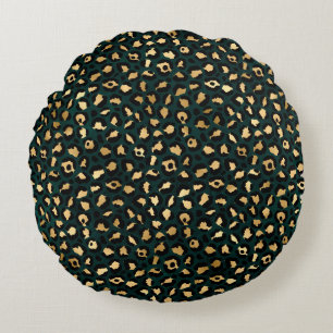 Teal and Guld Leopard Series Design 1 Rund Kudde