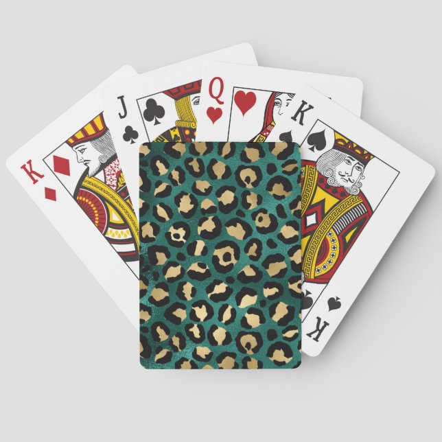 Teal and Guld Leopard Series Design 3 Casinokort (Baksidan)