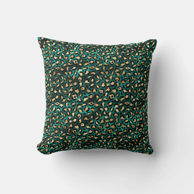 Teal and Guld Leopard Series Design 3 Kudde (Framsida)