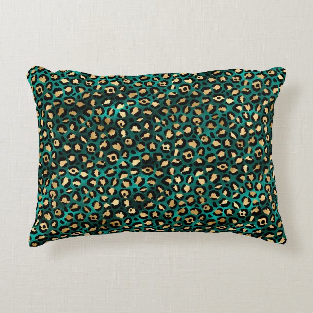 Teal and Guld Leopard Series Design 3 Prydnadskudde (Framsidan)