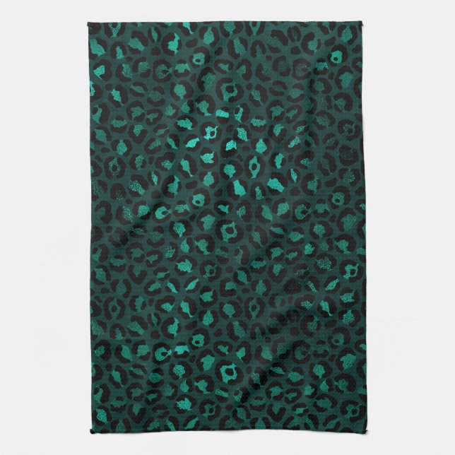 Teal and Guld Leopard Series Design 4 Kökshandduk (Vertikal)