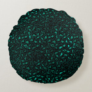 Teal and Guld Leopard Series Design 4 Rund Kudde