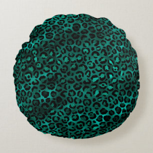 Teal and Guld Leopard Series Design 5 Rund Kudde