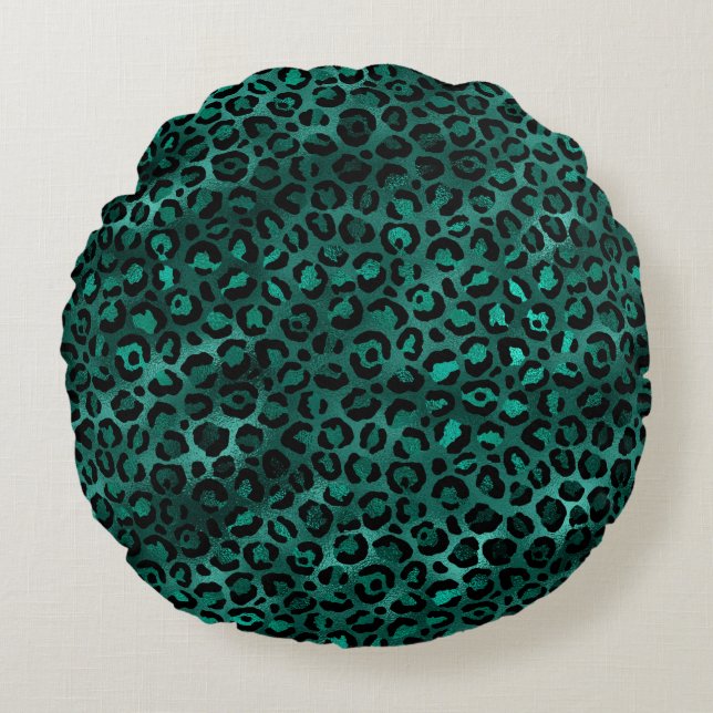 Teal and Guld Leopard Series Design 5 Rund Kudde (Framsidan)