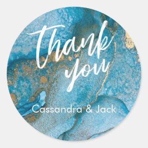 Teal and Guld Liquid Abstrakt Art Avslappnad Hand Runt Klistermärke