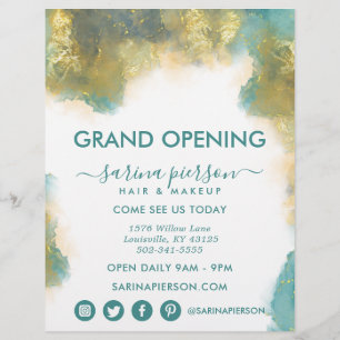 Teal and Guld Modern Art Liquid Bläck Business Fly Reklamblad