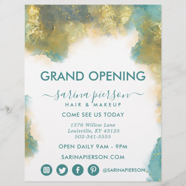 Teal and Guld Modern Art Liquid Bläck Business Fly Reklamblad (Framsidan)