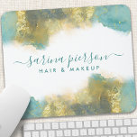 Teal and Guld Modern Art Liquid Watercolor Bläck Musmatta<br><div class="desc">Teal and Guld Modern Art Liquid Watercolor Bläck Mouse Pad. Perfekt för konstnärer,  hårstilister,  kosmetologer med mera!</div>