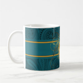 Teal and Guld Peacock Monogram Kaffemugg